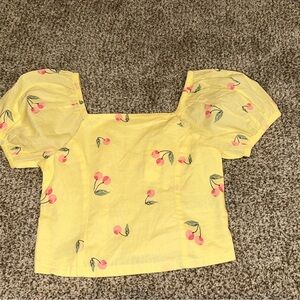 GAP KIDS Yellow Cherry Print Puff Sleeve Blouse